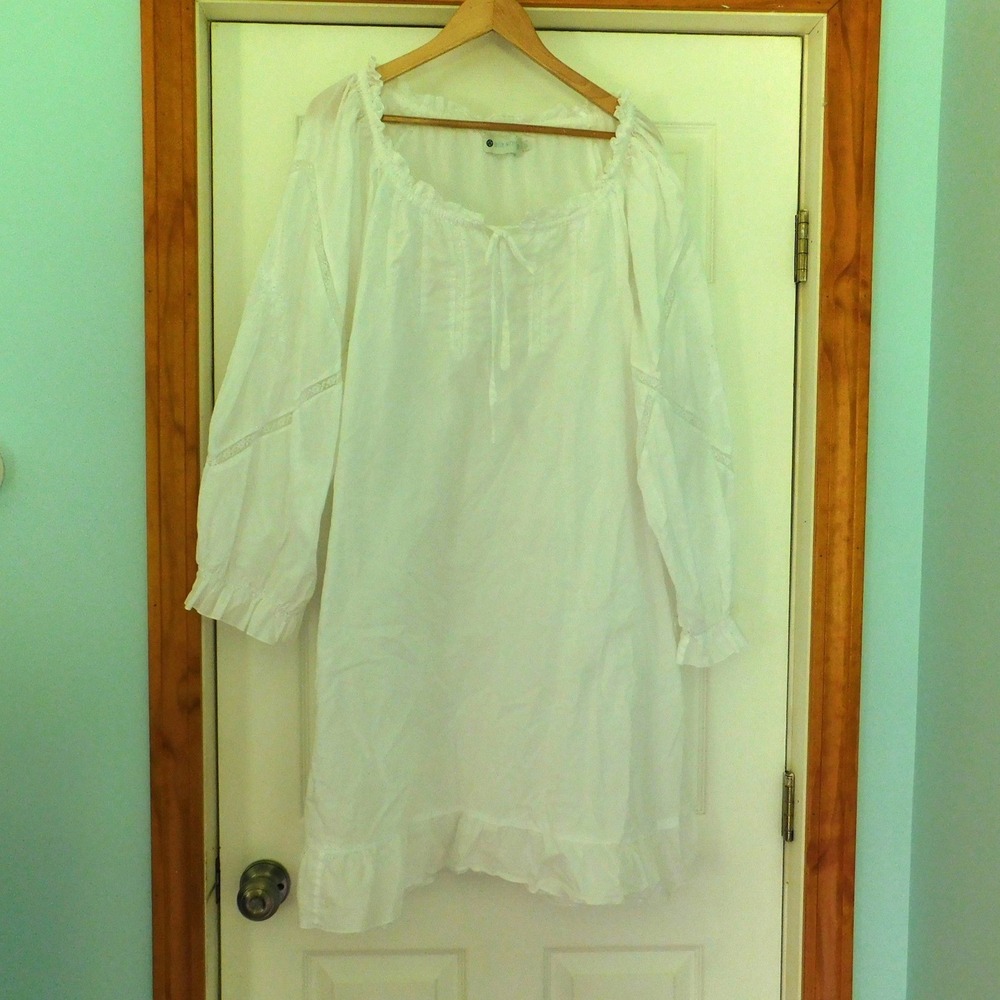 Ella Simone Women's 100% Cotton Embroidered lace White Nightgown Poets Sz 3X